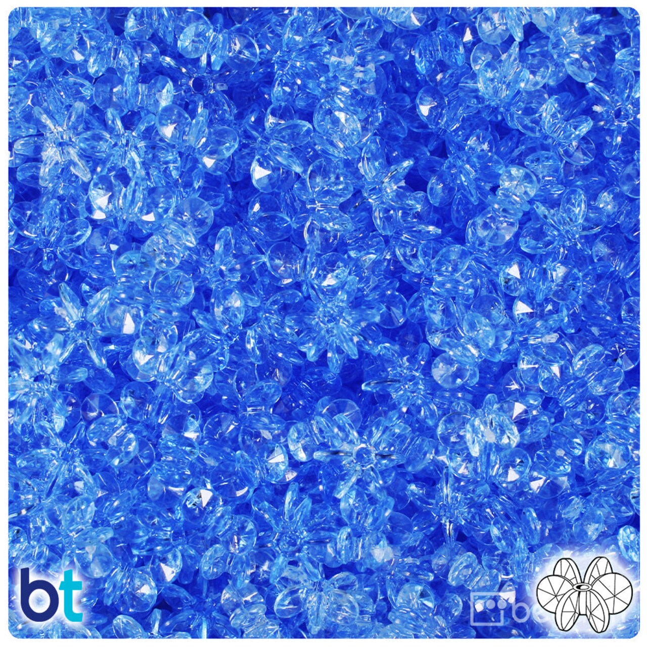 BeadTin Medium Sapphire Transparent 10mm SunBurst Plastic Craft Beads (450pcs)